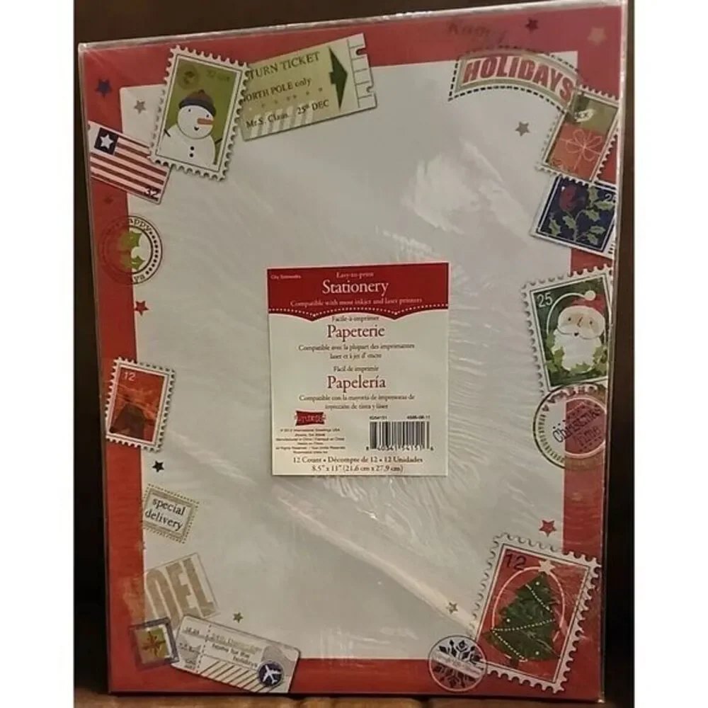 NEW Christmas Santa Letterhead Writing Printer Paper Holiday 12 Sheets NIP